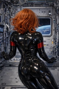 mrs leather from behind looking out of window