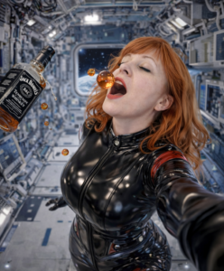 mrs leather drinking whiskey bubbles