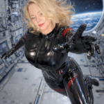 Donna X Wearing her latex suit floating in spaceship